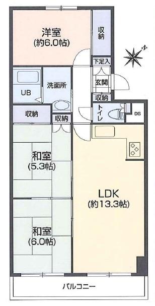 Floor plan. 3LDK, Price 7.6 million yen, Occupied area 65.66 sq m , Balcony area 5.74 sq m