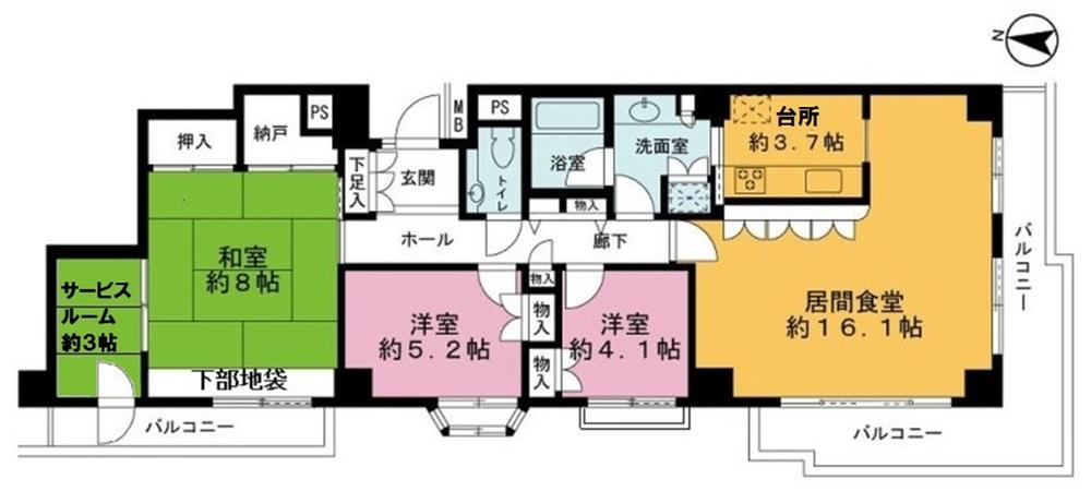 Floor plan. 3LDK + S (storeroom), Price 15 million yen, Occupied area 95.62 sq m , Balcony area 18.5 sq m
