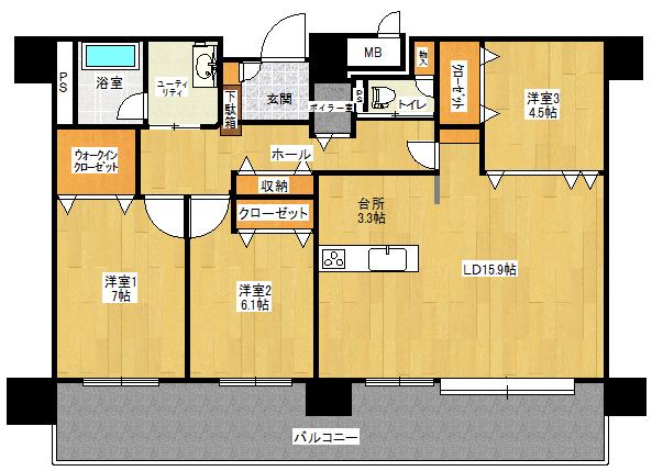 Floor plan. 3LDK, Price 25,800,000 yen, Occupied area 86.65 sq m , Balcony area 22.8 sq m