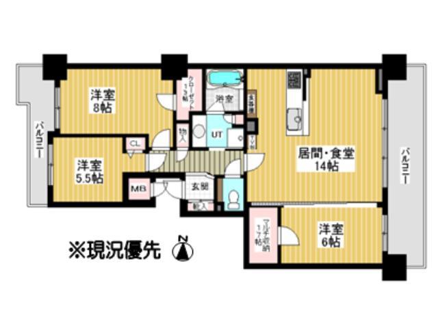Floor plan. 3LDK, Price 21,800,000 yen, Occupied area 81.77 sq m , Balcony area 21.09 sq m Floor