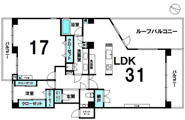 Floor plan. 2LDK, Price 50 million yen, Footprint 116.23 sq m , Balcony area 38.49 sq m