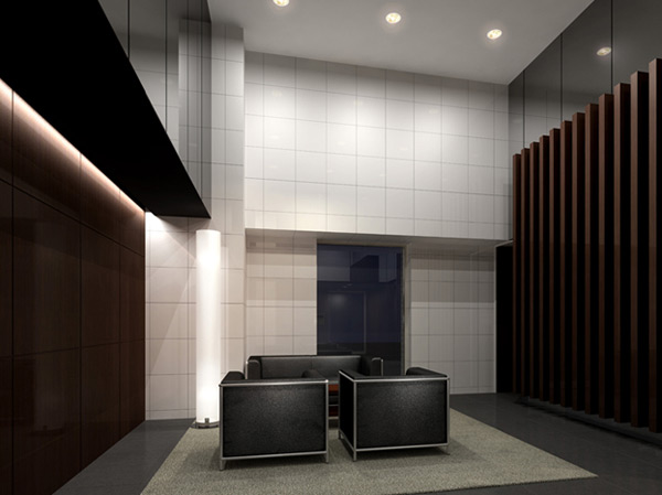 Shared facilities.  [Lounge] The lounge of the room there is a two-layer blow, Design and attention to detail has been alive. Black mirror, Natural stone, Modern world where different materials weave of expression, such as tile. Louver and downlight of woodgrain in a warm accent (Rendering)