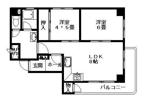 Floor plan. 2DK, Price 10,450,000 yen, Occupied area 61.08 sq m , Balcony area 9.28 sq m