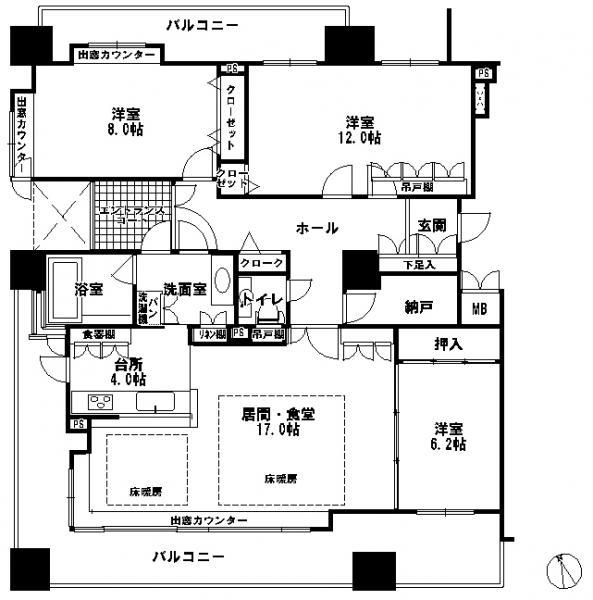 Floor plan. 3LDK, Price 27 million yen, Footprint 109.24 sq m , Balcony area 41.93 sq m