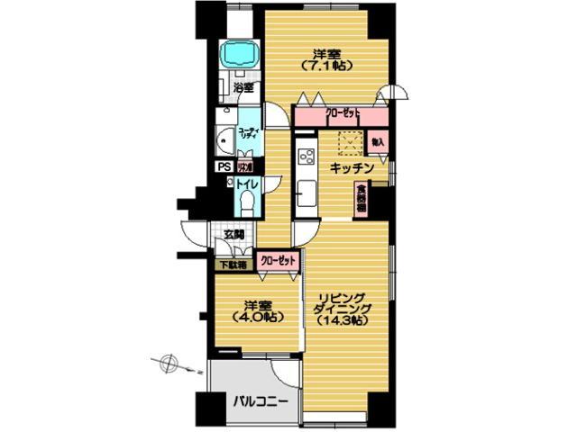 Floor plan. 2LDK, Price 18.5 million yen, Footprint 58.2 sq m , Balcony area 4.87 sq m Floor