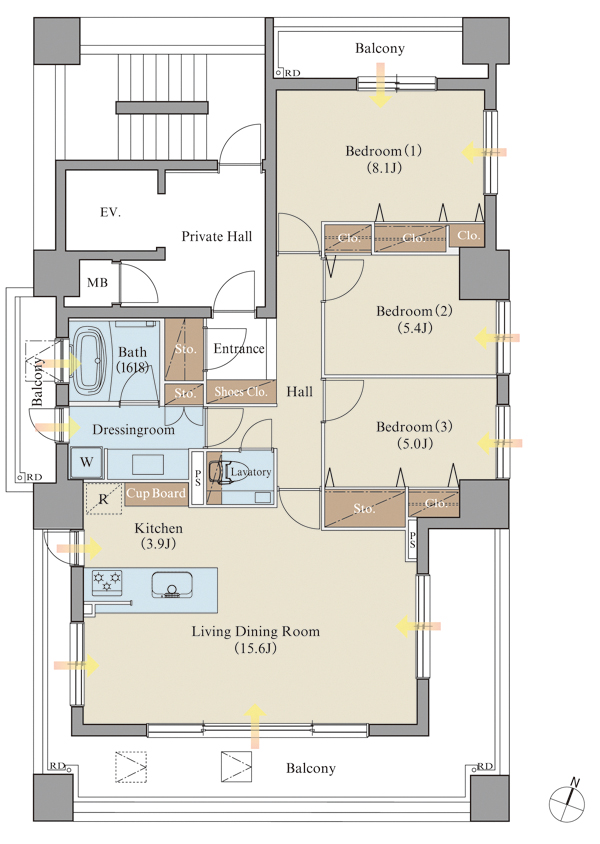 Interior. A type ・ 3LDK footprint / 86.80 sq m  Balcony area / 35.29 sq m