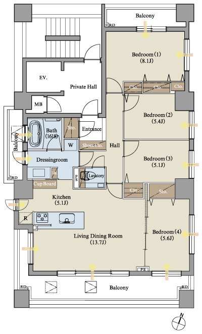 Floor: 4LDK, occupied area: 95.22 sq m, Price: 61.8 million yen