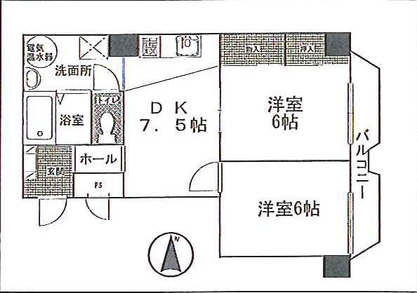Floor plan. 2DK, Price 6.3 million yen, Footprint 47.7 sq m , Balcony area 5.75 sq m
