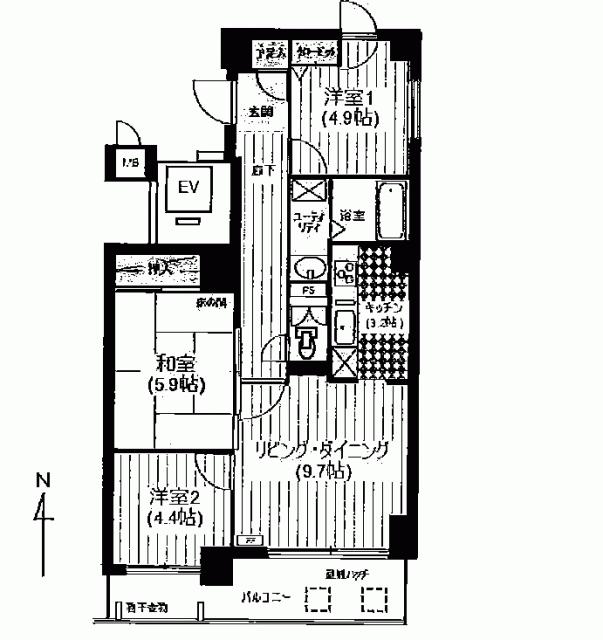 Floor plan. 3LDK, Price 13.6 million yen, Occupied area 62.73 sq m , Balcony area 8.94 sq m