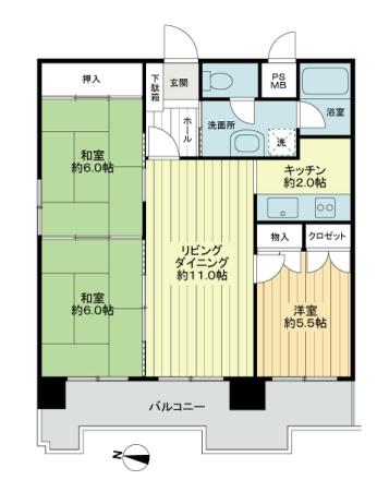 Floor plan. 3LDK, Price 11.8 million yen, Occupied area 64.39 sq m , Balcony area 12.05 sq m