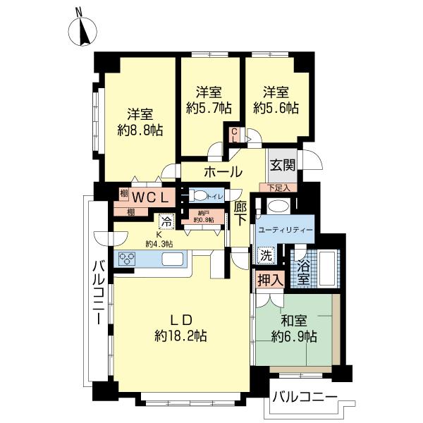 Floor plan. 4LDK, Price 18,800,000 yen, Occupied area 99.95 sq m , Balcony area 11.53 sq m
