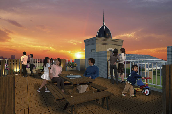 Building structure. The vantage rooftop, While tenants enjoy the view to spend the time of rest, Has proposed a rooftop garden "Sky Park" with barbecue to enjoy (Rendering)