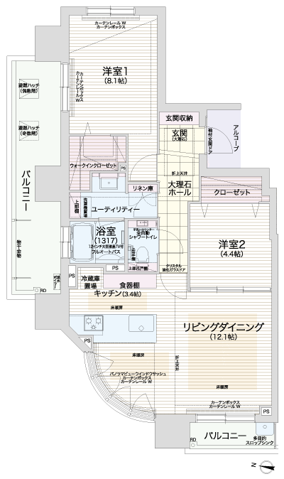 Floor: 2LDK, the area occupied: 65.4 sq m, Price: 24,370,000 yen ~ 27,140,000 yen