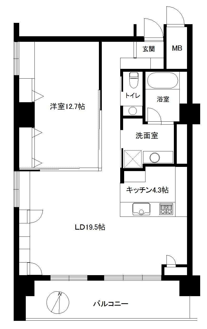 Floor plan. 1LDK, Price 19,800,000 yen, Footprint 84.1 sq m , Balcony area 12.62 sq m
