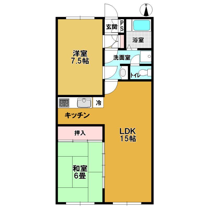 Floor plan. 2LDK, Price 2.3 million yen, Occupied area 59.95 sq m