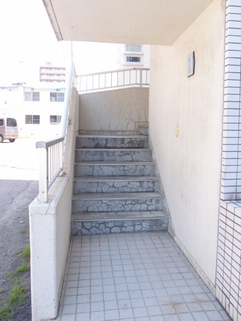 Building appearance. Stairs of communal area is bright, It is friendly to the body with a handrail