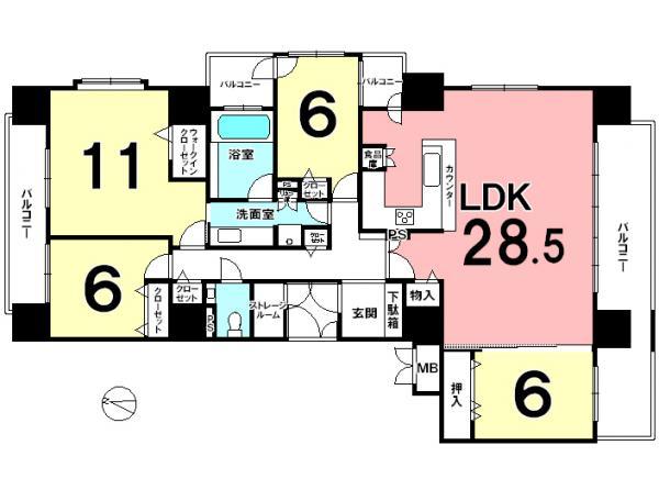 Floor plan. 4LDK, Price 40 million yen, Footprint 130.25 sq m , Balcony area 29 sq m