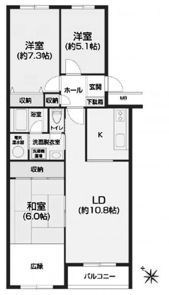 Floor plan. 3LDK, Price 8.8 million yen, Occupied area 81.84 sq m , Balcony area 3.96 sq m