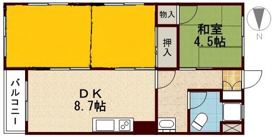 Floor plan. 3DK, Price 4.5 million yen, Occupied area 44.13 sq m