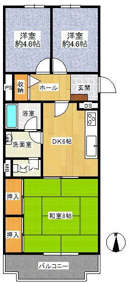 Floor plan. 3DK, Price 3.5 million yen, Footprint 48.8 sq m , Balcony area 5.4 sq m