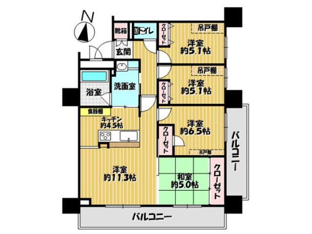 Floor plan. 4LDK, Price 23.8 million yen, Occupied area 83.95 sq m , Balcony area 19.44 sq m Floor