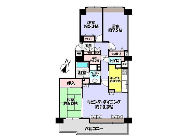 Floor plan. 3LDK, Price 20.8 million yen, Footprint 83.4 sq m , Balcony area 11.84 sq m Floor
