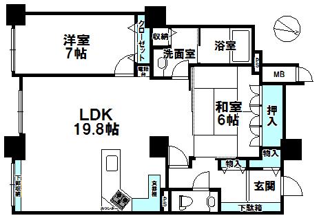 Floor plan. 2LDK, Price 18,800,000 yen, Occupied area 76.83 sq m , Balcony area 9.79 sq m