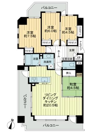 Floor plan. 4LDK, Price 29,300,000 yen, Occupied area 96.15 sq m , Balcony area 33.94 sq m