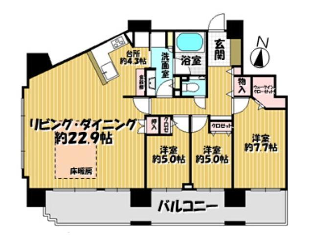 Floor plan. 3LDK, Price 31,800,000 yen, Footprint 100.19 sq m , Balcony area 21.4 sq m Floor