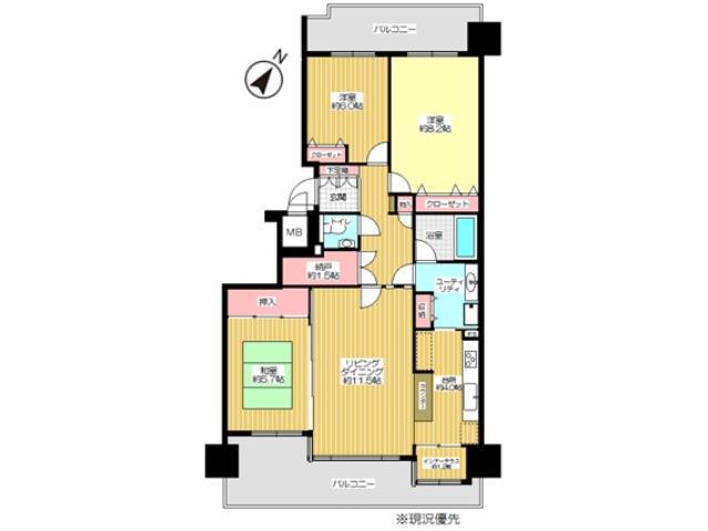 Floor plan. 3LDK, Price 21,800,000 yen, Occupied area 87.34 sq m , Balcony area 19.89 sq m Floor
