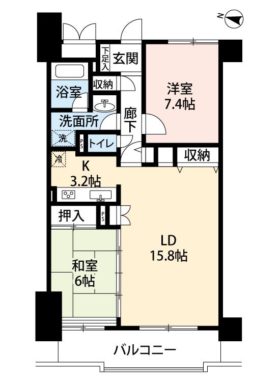 Floor plan. 2LDK, Price 18.3 million yen, Footprint 70.8 sq m , Balcony area 9.4 sq m