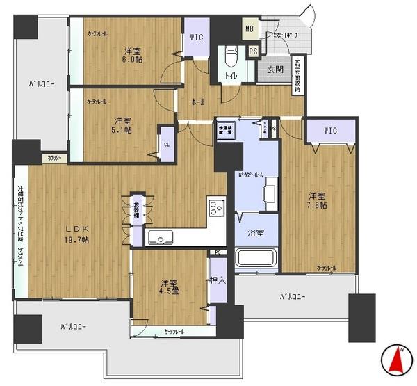 Floor plan. 4LDK, Price 20.5 million yen, Occupied area 97.33 sq m , Balcony area 28.52 sq m