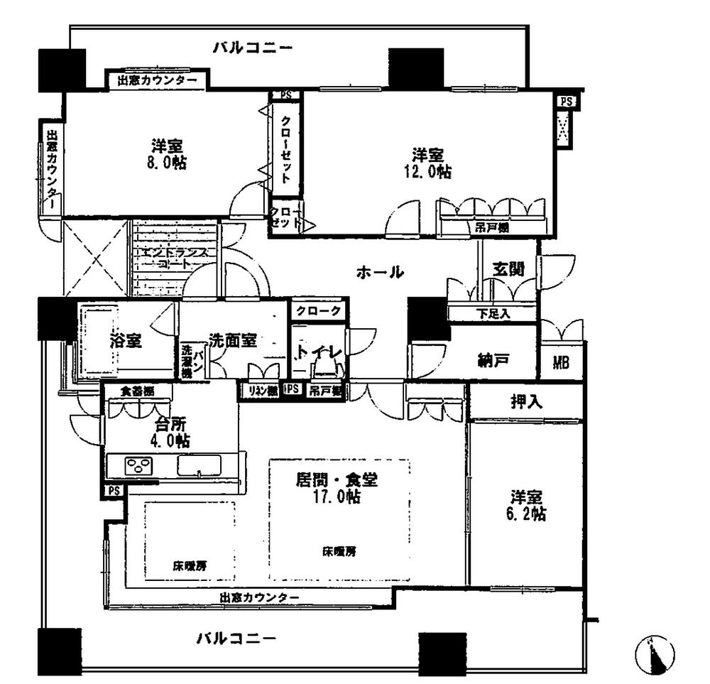 Floor plan. 3LDK, Price 27 million yen, Footprint 109.24 sq m , Balcony area 41.93 sq m