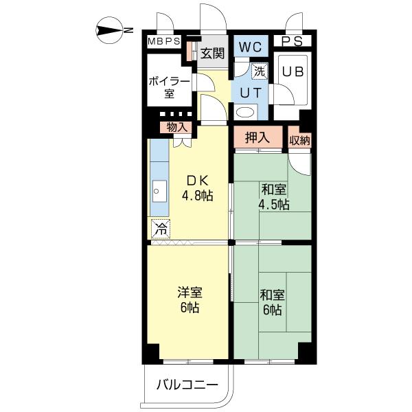Floor plan. 3LDK, Price 6.5 million yen, Footprint 53.8 sq m , Balcony area 3.32 sq m
