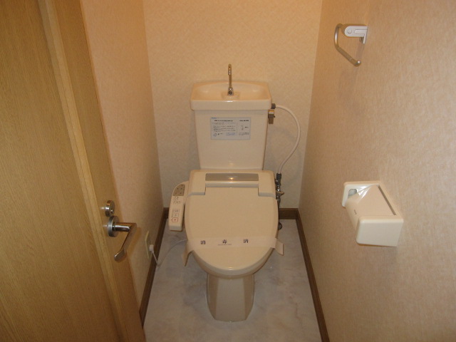 Toilet. It is with warm water washing toilet seat.