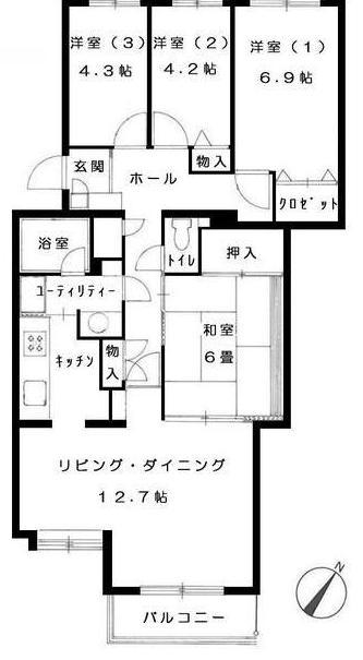Floor plan. 4LDK, Price 12.8 million yen, Occupied area 88.21 sq m , Balcony area 4.68 sq m