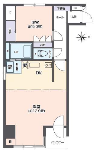 Floor plan. 1LDK, Price 6.3 million yen, Occupied area 49.86 sq m , Balcony area 2.4 sq m