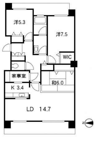 Floor plan. 3LDK, Price 23 million yen, Footprint 87.7 sq m , Balcony area 18.42 sq m