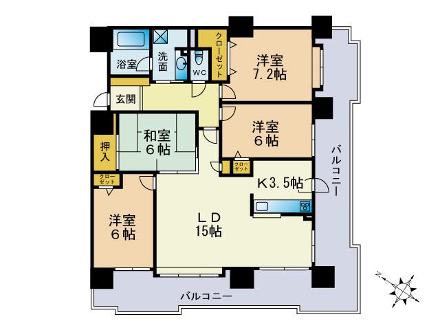 Floor plan. 4LDK, Price 22,900,000 yen, Occupied area 93.31 sq m , Balcony area 35.55 sq m