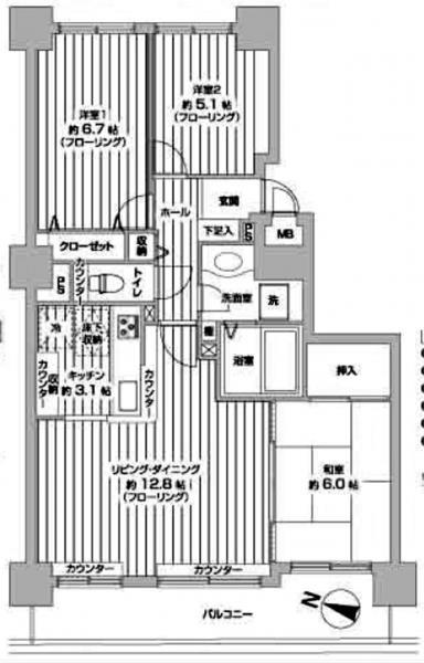 Floor plan. 3LDK, Price 20.8 million yen, Occupied area 73.93 sq m , Balcony area 11.54 sq m