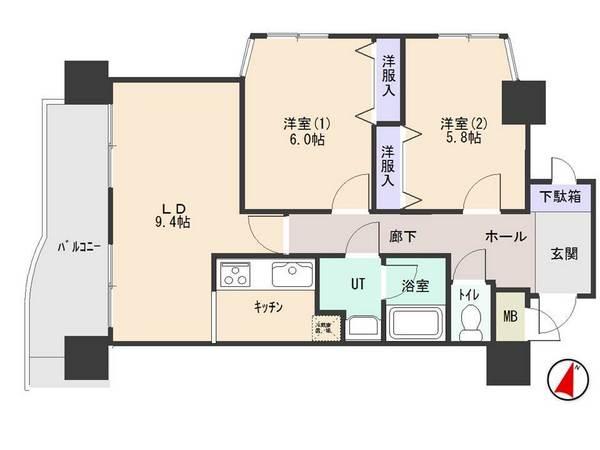 Floor plan. 2LDK, Price 8.5 million yen, Occupied area 57.81 sq m , Balcony area 6.87 sq m