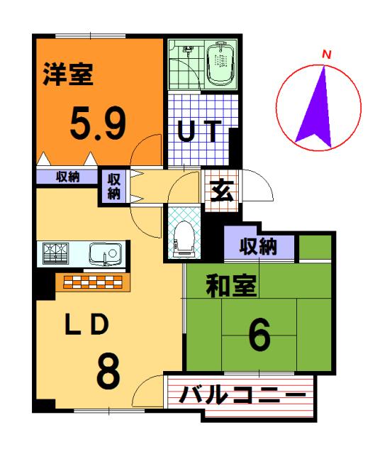 Floor plan. 2LDK, Price 7.8 million yen, Occupied area 50.26 sq m , Balcony area 15.38 sq m