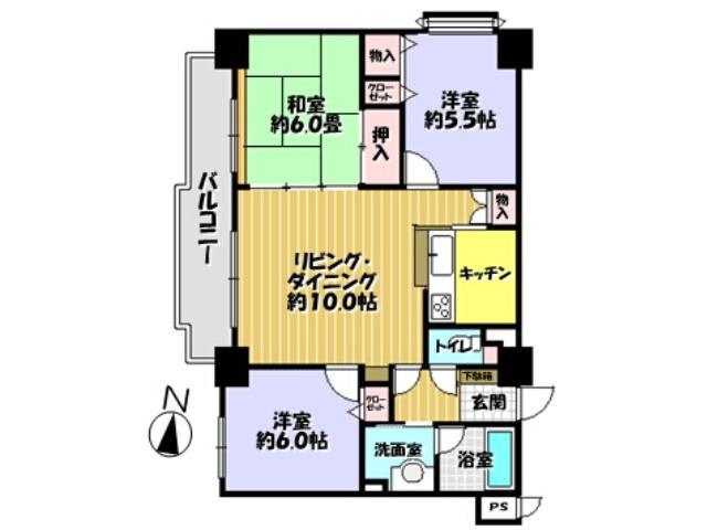 Floor plan. 3LDK, Price 13.8 million yen, Occupied area 69.43 sq m , Balcony area 7.8 sq m Floor