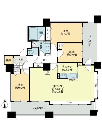 Floor plan. 3LDK, Price 24,300,000 yen, Occupied area 96.87 sq m , Balcony area 31.38 sq m