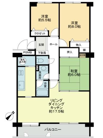 Floor plan. 3LDK, Price 11.8 million yen, Occupied area 87.25 sq m , Balcony area 10.5 sq m