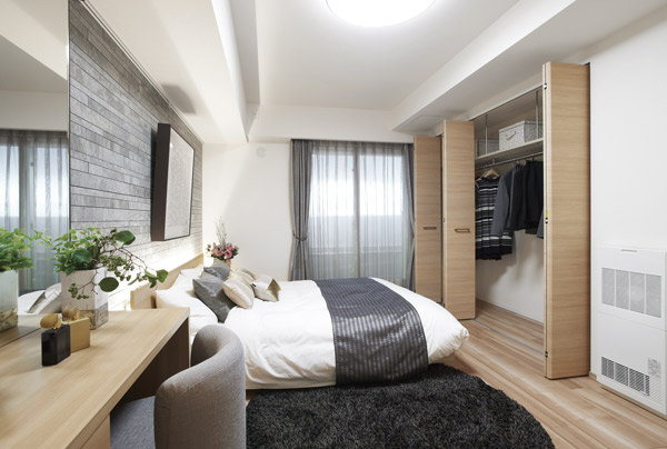 Western-style 1 of the main bedroom specifications 9.0 Tatamidai. That the spacious size can put the bed has been obtained, You will be able to realize in the model house. Closet also about width 2.3m and wide. Also equipped with shelves, You can plenty of storage