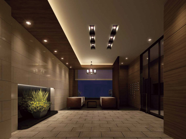 Shared facilities.  [Entrance hall] Entrance hall, Finished with natural granite and woodgrain, Sense of quality as a mansion, We welcome those who live a space full of healing and calm (Rendering)