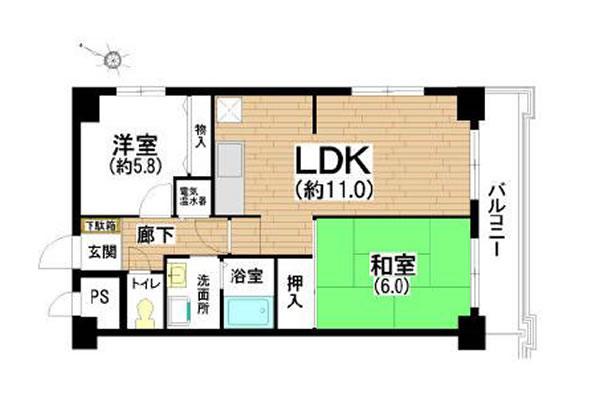 Floor plan. 2LDK, Price 9.2 million yen, Footprint 55.1 sq m , Balcony area 7.8 sq m floor plan