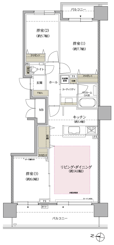 Floor: 3LDK, occupied area: 78.39 sq m, Price: 26.9 million yen