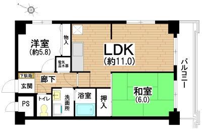 Floor plan. 2LDK, Price 9.2 million yen, Footprint 55.1 sq m , Balcony area 7.8 sq m